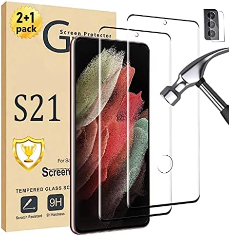 Galaxy S21 Screen Protector [ 9H ] Edzett Üveg kijelző Védő fólia 【2+1 Csomag】 A Kamera Lencséjét Védő, HD Világos, Kompatibilis Ujjlenyomat,