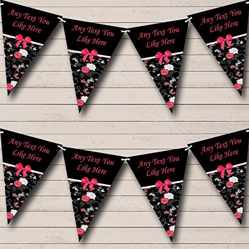 Fekete Pink Vintage Személyre Szabott Shabby Chic Kert Tea Party Sármány Banner